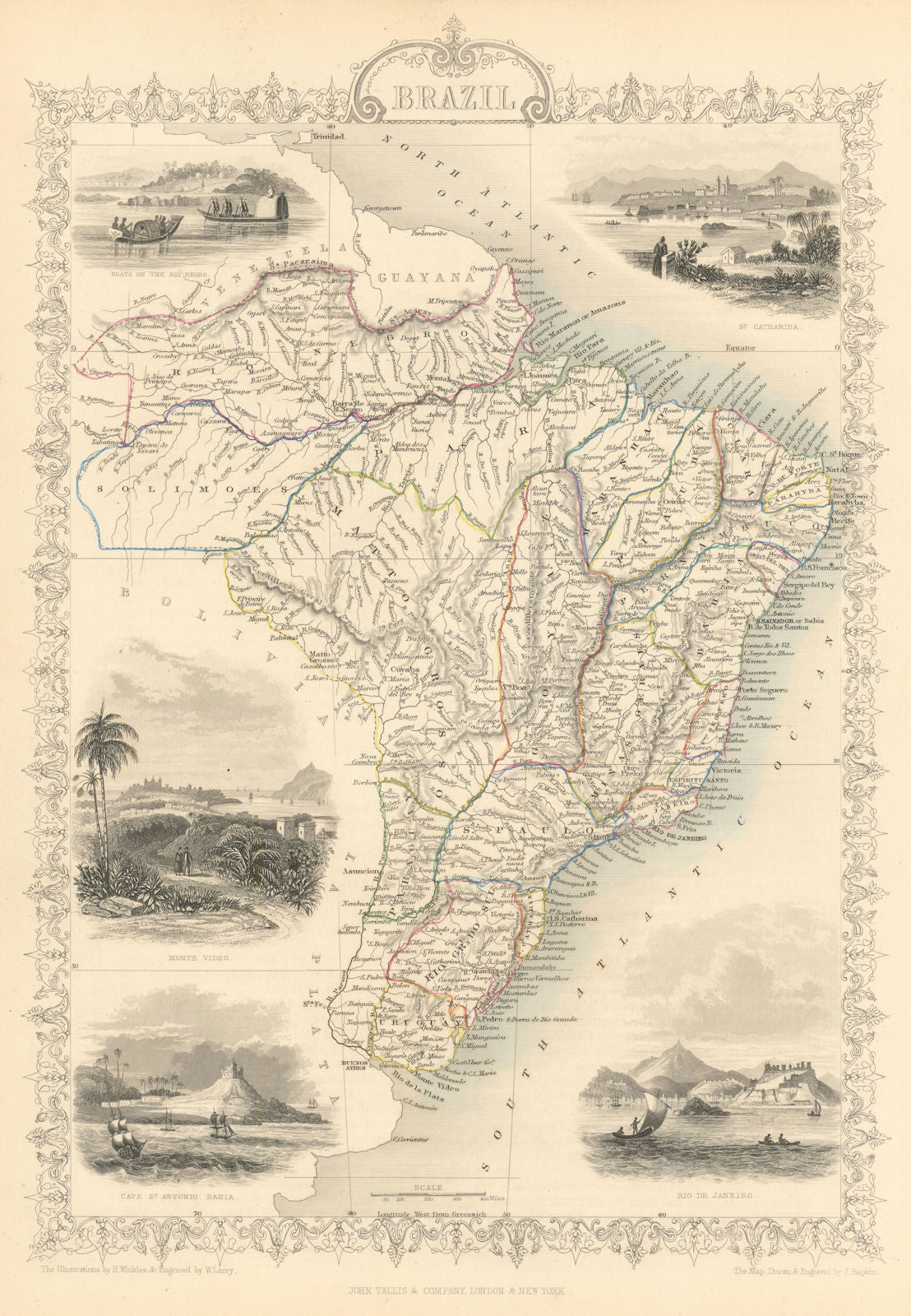 BRAZIL. Uruguay as part of Brazil. Rio de Janeiro view TALLIS/RAPKIN 1851 map